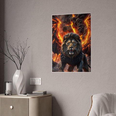 Majestic Lion Gloss Poster - Fiery Artwork for Animal Lovers
