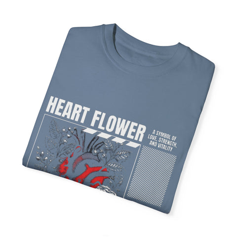 Heart Flower Unisex Garment-Dyed T-shirt - Symbol of Love and Strength