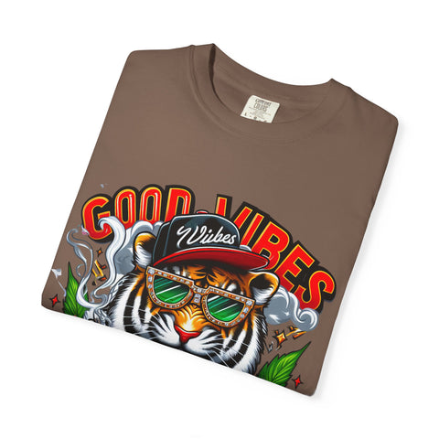 Good Vibes Tiger Graphic T-Shirt - Unisex Garment-Dyed Tee for Relaxed Summer Style
