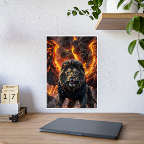 Majestic Lion Gloss Poster - Fiery Artwork for Animal Lovers