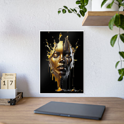 Glossy Art Poster - Golden Melting Woman Face - Modern Wall Decor