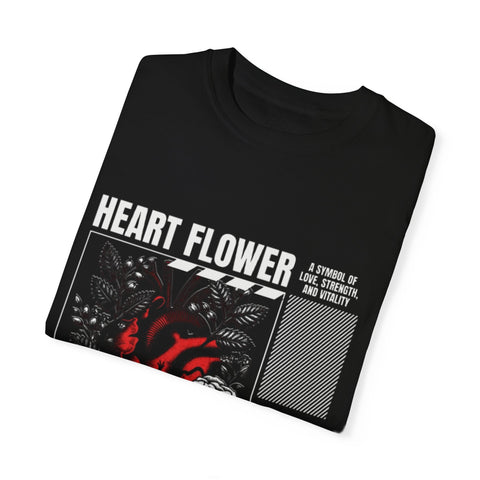 Heart Flower Unisex Garment-Dyed T-shirt - Symbol of Love and Strength