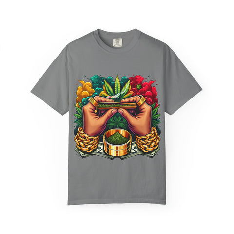 Vibrant Cannabis Lover's T-Shirt - Unisex, Garment-Dyed with Artistic Design