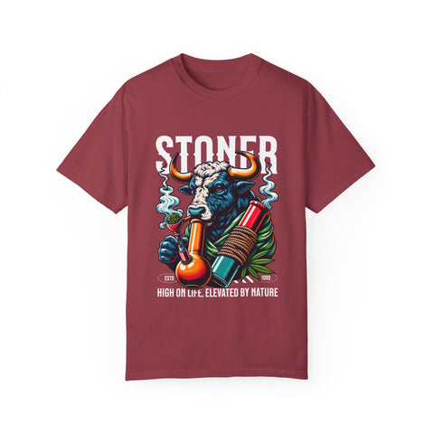 Stoner Bull T-Shirt - High on Life Design - Unisex Garment-Dyed Tee for Cannabis Enthusiasts