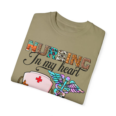 Nursing Heart T-Shirt - Unisex Garment-Dyed Tee for Healthcare Workers
