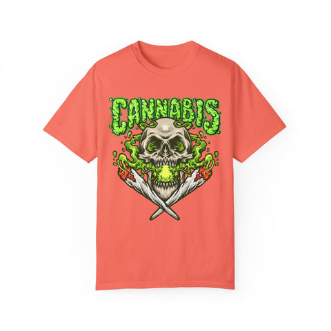 Skull & Cannabis Unisex Garment-Dyed T-Shirt - Unique Graphic Tee for Weed Enthusiasts