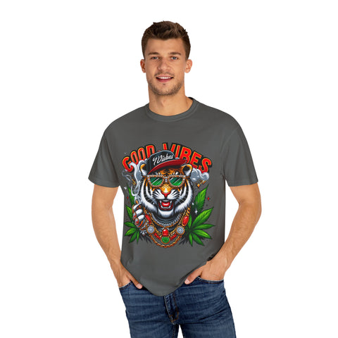 Good Vibes Tiger Graphic T-Shirt - Unisex Garment-Dyed Tee for Relaxed Summer Style