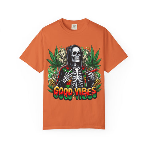 Good Vibes Unisex T-Shirt - Garment-Dyed Skeleton Design