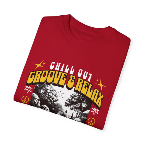 Chill Out Groove & Relax Unisex Garment-Dyed T-Shirt | Vintage Hippie Style