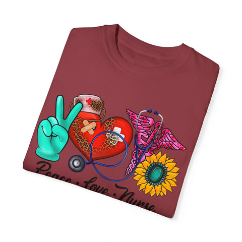Peace Love Nurse T-Shirt | Unisex Garment-Dyed Tee for Healthcare Heroes