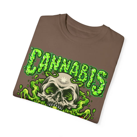 Skull & Cannabis Unisex Garment-Dyed T-Shirt - Unique Graphic Tee for Weed Enthusiasts