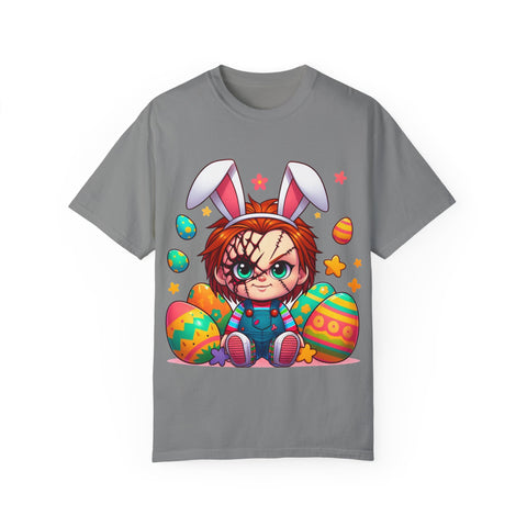 Cute Chucky Easter T-Shirt - Unisex Garment-Dyed Tee for Horror Fans