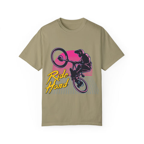 Ride Hard Unisex Garment-Dyed T-Shirt - Perfect for Cyclists & Outdoor Enthusiasts