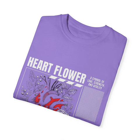 Heart Flower Unisex Garment-Dyed T-shirt - Symbol of Love and Strength