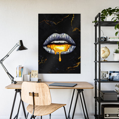 Glossy Wall Art - Luxe Lips with Gold Drip Poster