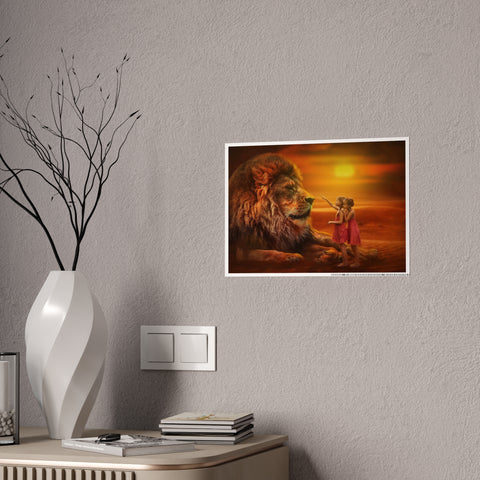 Majestic Lion and Girls Gloss Poster - Inspirational Wall Art for Home Decor