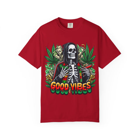 Good Vibes Unisex T-Shirt - Garment-Dyed Skeleton Design
