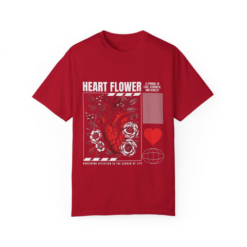 Heart Flower Unisex Garment-Dyed T-shirt - Symbol of Love and Strength