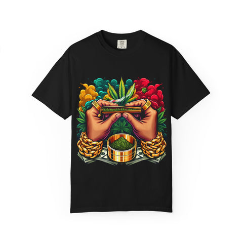 Vibrant Cannabis Lover's T-Shirt - Unisex, Garment-Dyed with Artistic Design