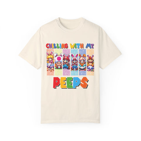Chilling with My Peeps Unisex Garment-Dyed T-Shirt | Fun Graphic Tee for Friends