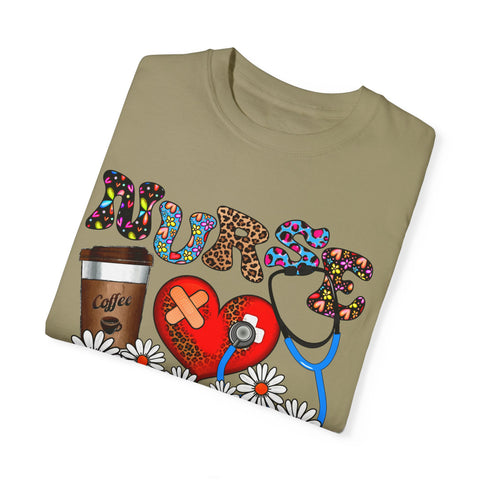 Nurse Love Graphic T-Shirt - Coffee Scrubs & Rubber Gloves