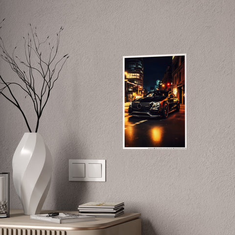 Glossy Car Art Poster - Nighttime Cityscape