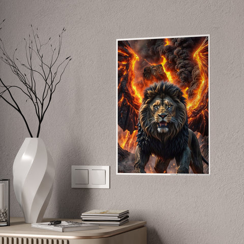 Majestic Lion Gloss Poster - Fiery Artwork for Animal Lovers