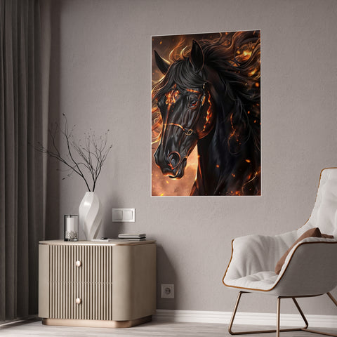 Fiery Horse Gloss Poster - Elegant Wall Art for Equestrian Lovers