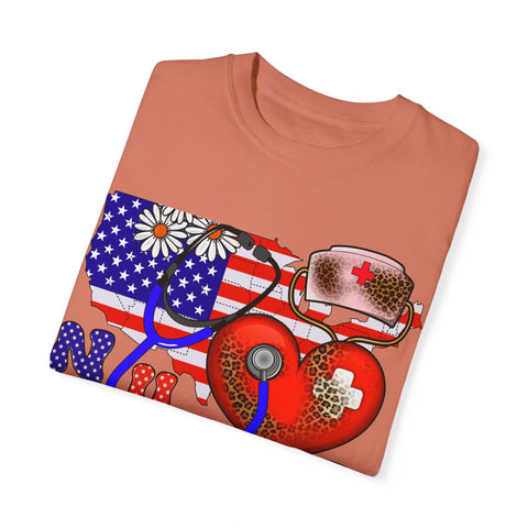 Patriotic Nurse T-shirt - Unisex Garment-Dyed Tee for Healthcare Heroes