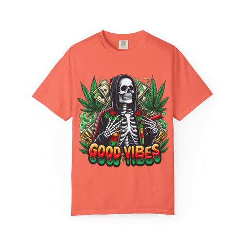 Good Vibes Unisex T-Shirt - Garment-Dyed Skeleton Design