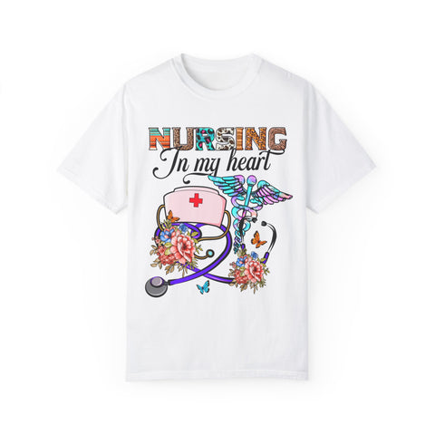 Nursing Heart T-Shirt - Unisex Garment-Dyed Tee for Healthcare Workers
