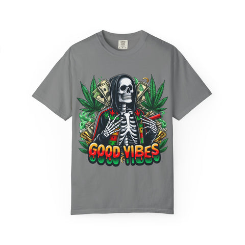 Good Vibes Unisex T-Shirt - Garment-Dyed Skeleton Design