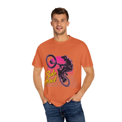 Ride Hard Unisex Garment-Dyed T-Shirt - Perfect for Cyclists & Outdoor Enthusiasts