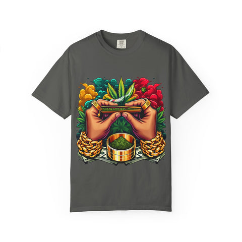 Vibrant Cannabis Lover's T-Shirt - Unisex, Garment-Dyed with Artistic Design