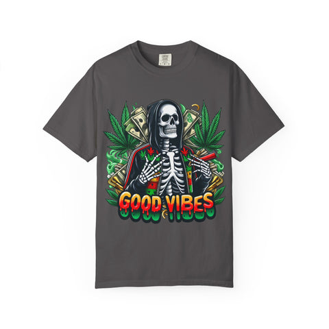 Good Vibes Unisex T-Shirt - Garment-Dyed Skeleton Design