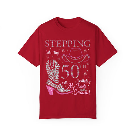 50th Birthday T-Shirt - Stepping Into My 50th with My Boots on the Ground