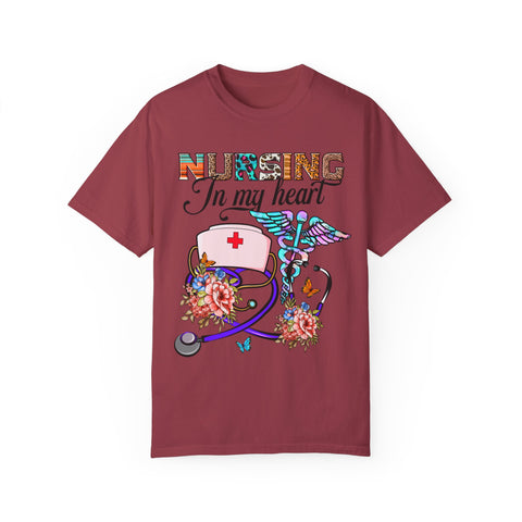 Nursing Heart T-Shirt - Unisex Garment-Dyed Tee for Healthcare Workers