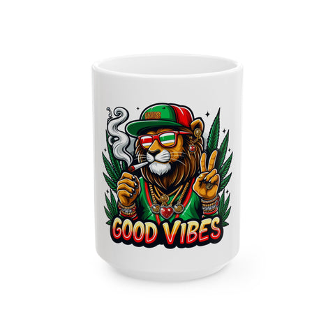 Good Vibes Lion Ceramic Mug - 11oz & 15oz - Perfect Gift for Coffee Lovers