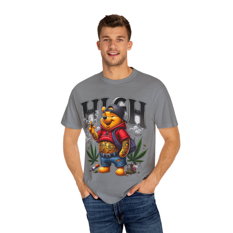 High Vibes Unisex Garment-Dyed T-shirt with Cartoon Bear Design