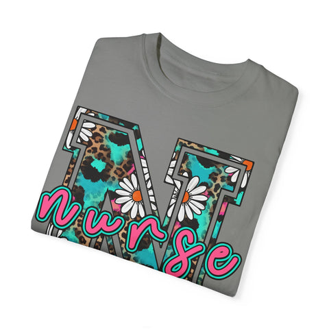 Nurse Floral Monogram T-Shirt - Unisex Garment-Dyed Style