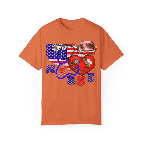 Patriotic Nurse T-shirt - Unisex Garment-Dyed Tee for Healthcare Heroes
