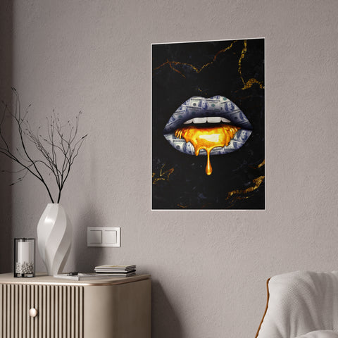 Glossy Wall Art - Luxe Lips with Gold Drip Poster