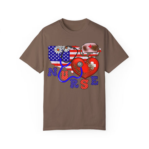 Patriotic Nurse T-shirt - Unisex Garment-Dyed Tee for Healthcare Heroes