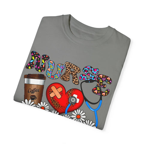 Nurse Love Graphic T-Shirt - Coffee Scrubs & Rubber Gloves