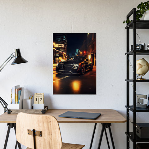 Glossy Car Art Poster - Nighttime Cityscape