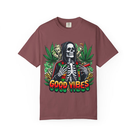 Good Vibes Unisex T-Shirt - Garment-Dyed Skeleton Design