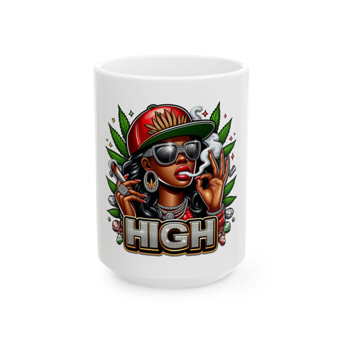 High Vibe Ceramic Mug - Stylish 11oz & 15oz Coffee Cup for Cannabis Enthusiasts