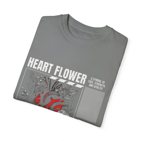 Heart Flower Unisex Garment-Dyed T-shirt - Symbol of Love and Strength