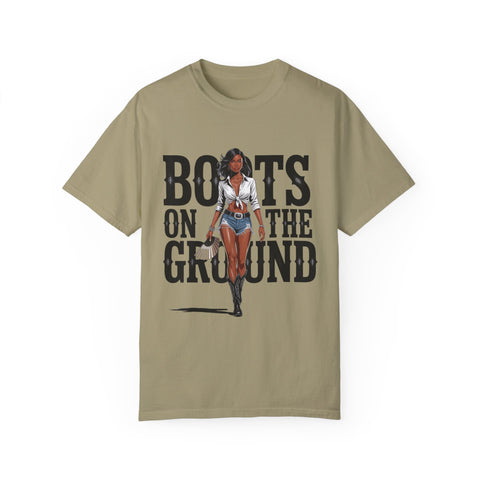 Unisex Garment-Dyed T-shirt - 'Boots on the Ground' Graphic Tee
