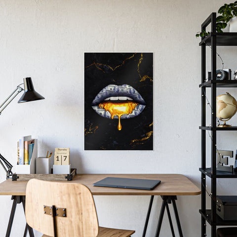 Glossy Wall Art - Luxe Lips with Gold Drip Poster